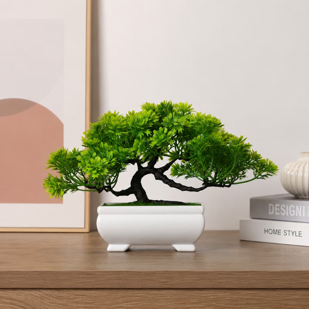 Flor Artificial Bonsai Vaso Branco Decorativo Planta Artificial Mesa Sala Escritório
