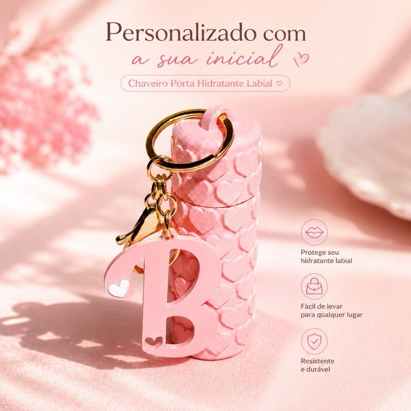 Porta Batom Personalizado com Nome Inicial Chaveiro para Hidratante Labial Presente Feminino Criativo