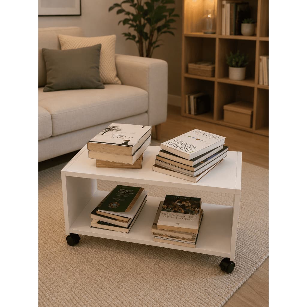 Mesa de Centro Canto Apoio Para Sala Com Rodinhas - Compmovel