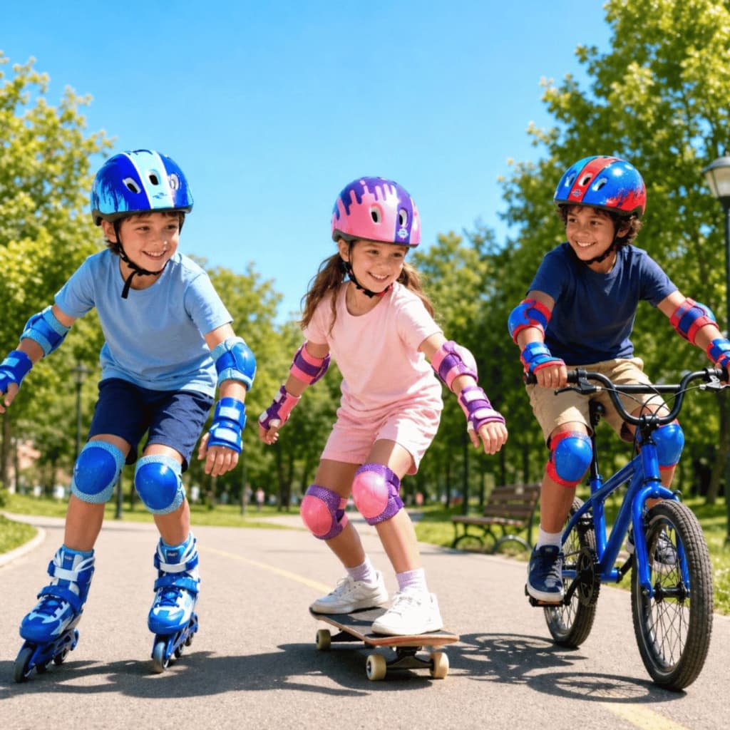 Kit Proteção e capacete Infantil Completo 7 peças ideal para segurança e conforto para as crianças