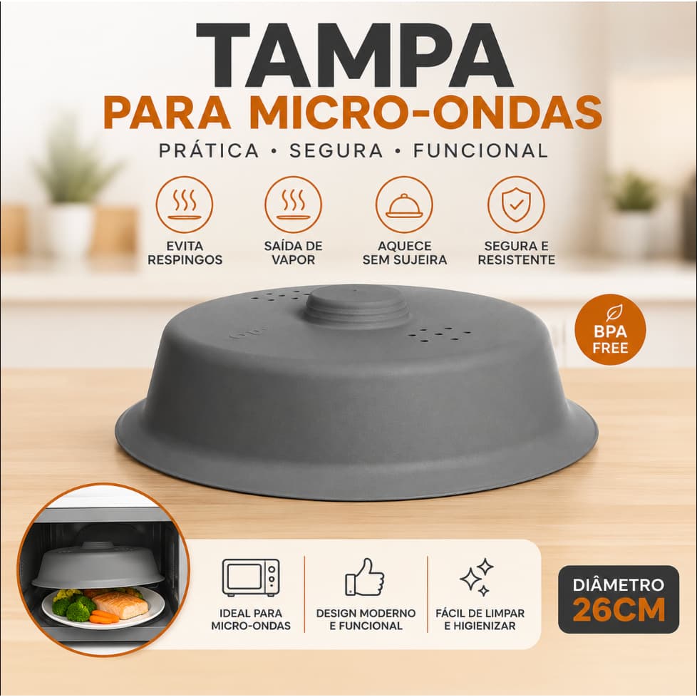 Tampa Protetora para Microondas Anti Respingo BPA Free Protetor de Prato Chumbo