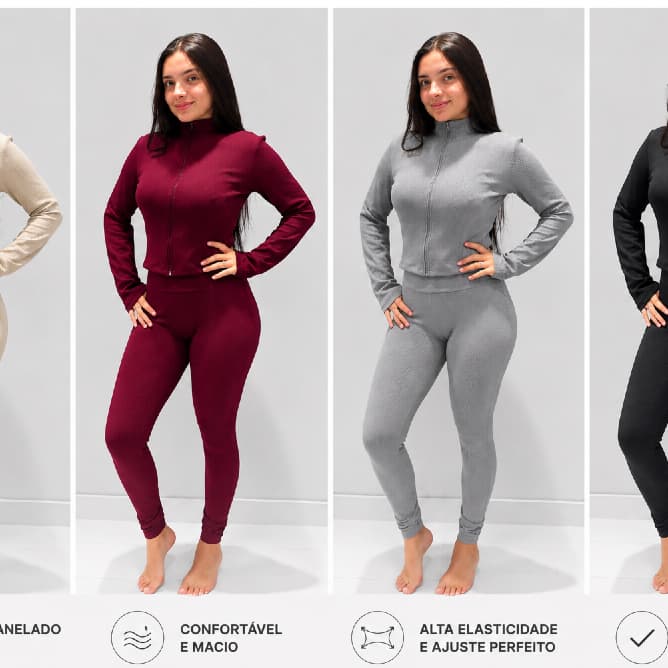 Conjunto feminino calça skinny e blusa cropped com zíper e manga longa anarruga outono inverno