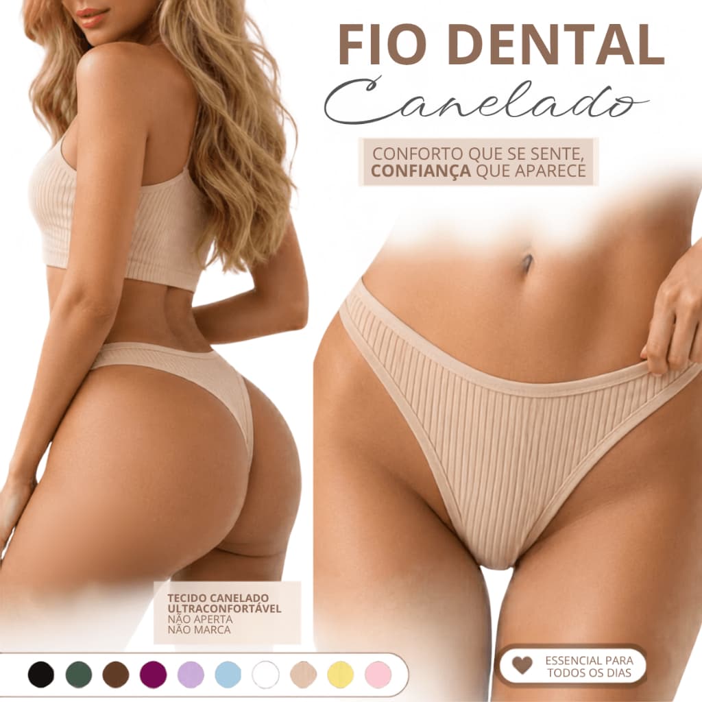 Kit de Calcinha Fio Dental feminina Malha Canelado Confortável Premium Forro 100% Algodão