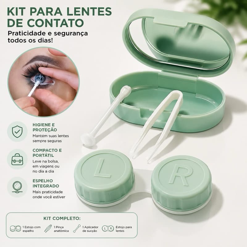 Kit Porta Lentes Sortidos 1 Porta Lentes de Contato Rigida Sortidos Aplicador Ventosa Espelho Pinça