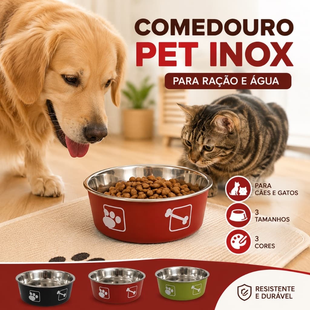 Comedouro Pet Tigela Pet De Inox Colorido Para Cães E Gatos Ração Água 12cm 17,5cm ou 20cm