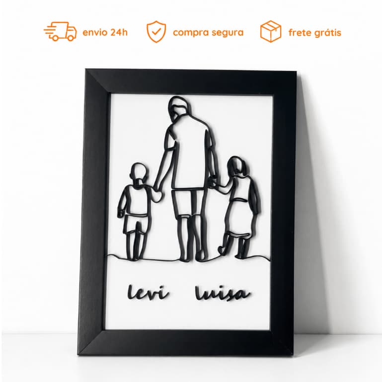 Kit 3 Quadros Personalizado Dia dos Pais em Quadro com foto filho filha em relevo 3D minimalista decoração presente