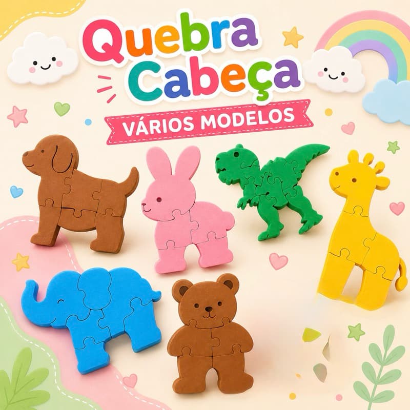 Quebra-Cabeça Infantil Animais Educativo 3D | Brinquedo Montessori | Vários Modelos