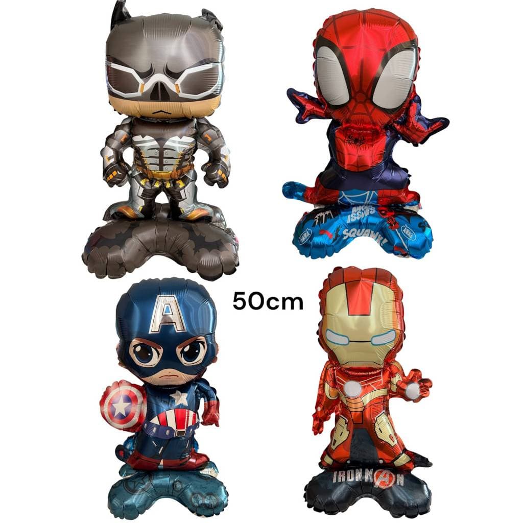 Kit 4pcs Balão Metalizado 3d com base Super Heróis Boneco Festa Aniversario
