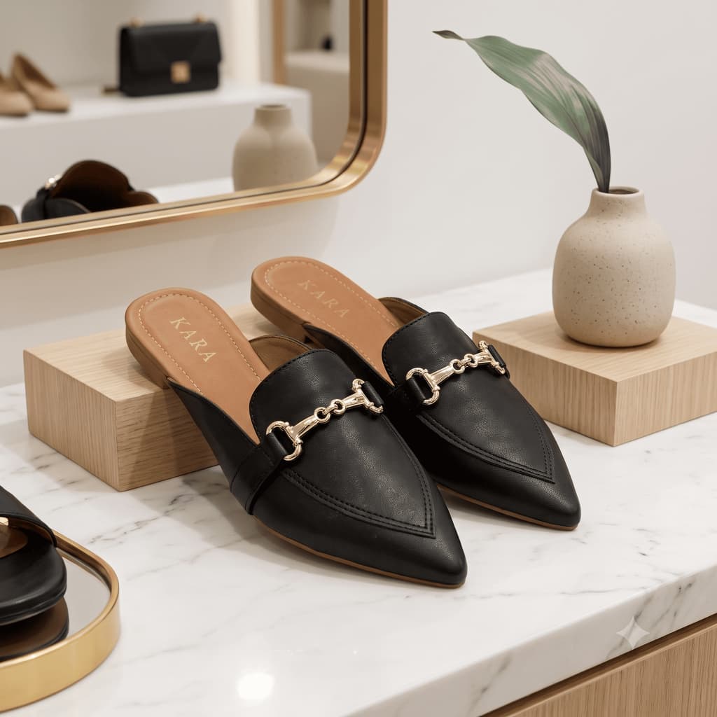 Mule Feminino Preto Bico Fino Rasteira Elegante Confortável