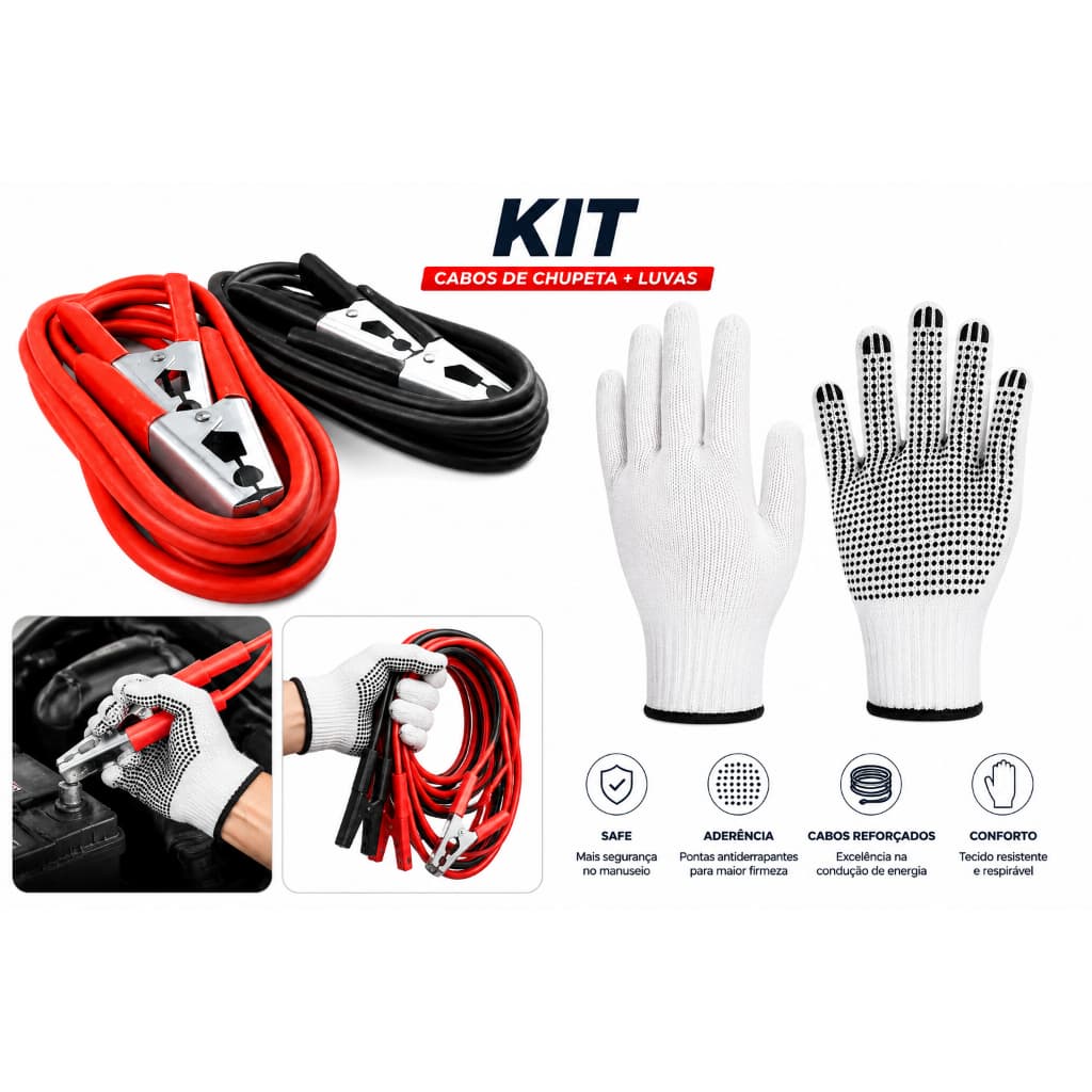 Kit Cabo Chupeta Bateria 200A 2,5m + Luvas Pigmentadas — Produzido no Brasil