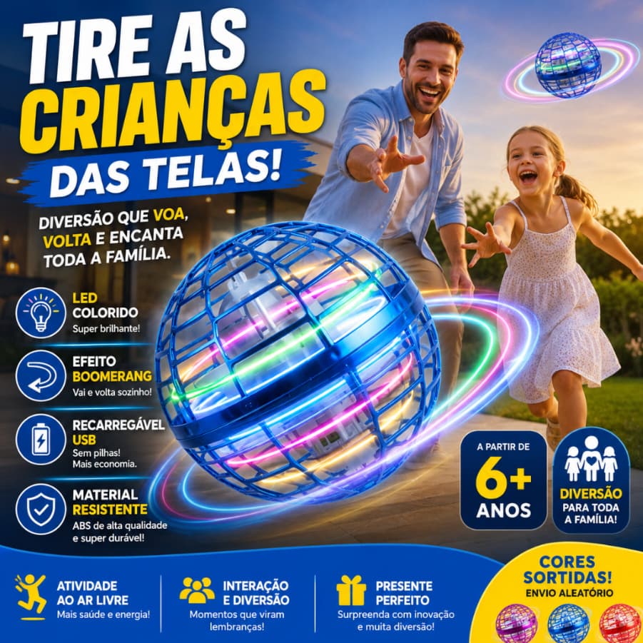 Brinquedo Bola Voadora com LED Recarregável Boomerang para Crianças e Família Diversão Interati