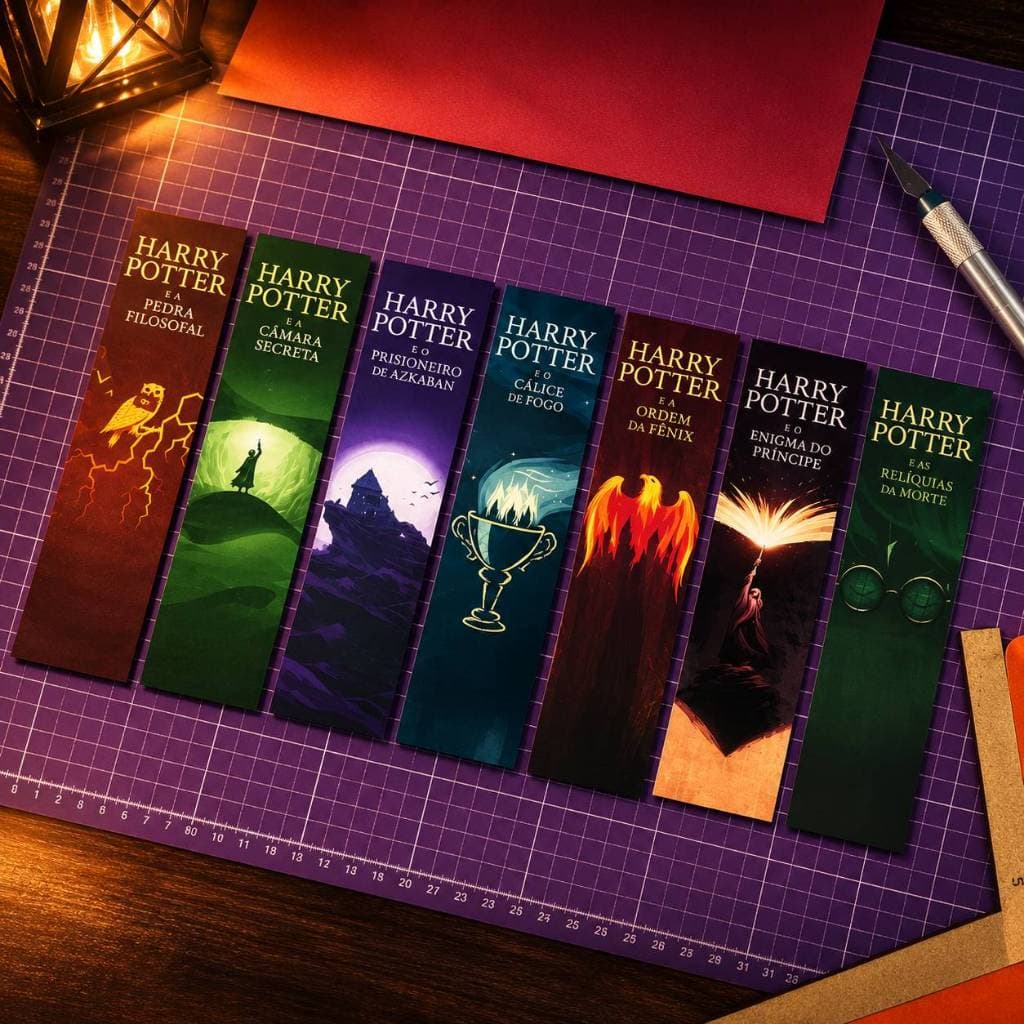 Kit 7 Marcadores de Página Harry Potter Coleção Completa | Personalizados Laminados Livros, Bíblia, Planner e Agenda