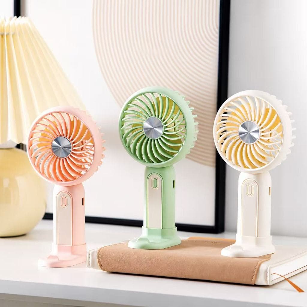 Mini Ventilador Portátil Recarregável 3 Velocidades com Suporte para Celular USB Silencioso