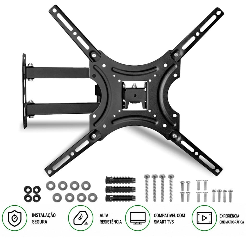 Suporte De Parede Tv Articulado 32 A 55 Polegadas Para Tv led Até 22kg Preto Universal