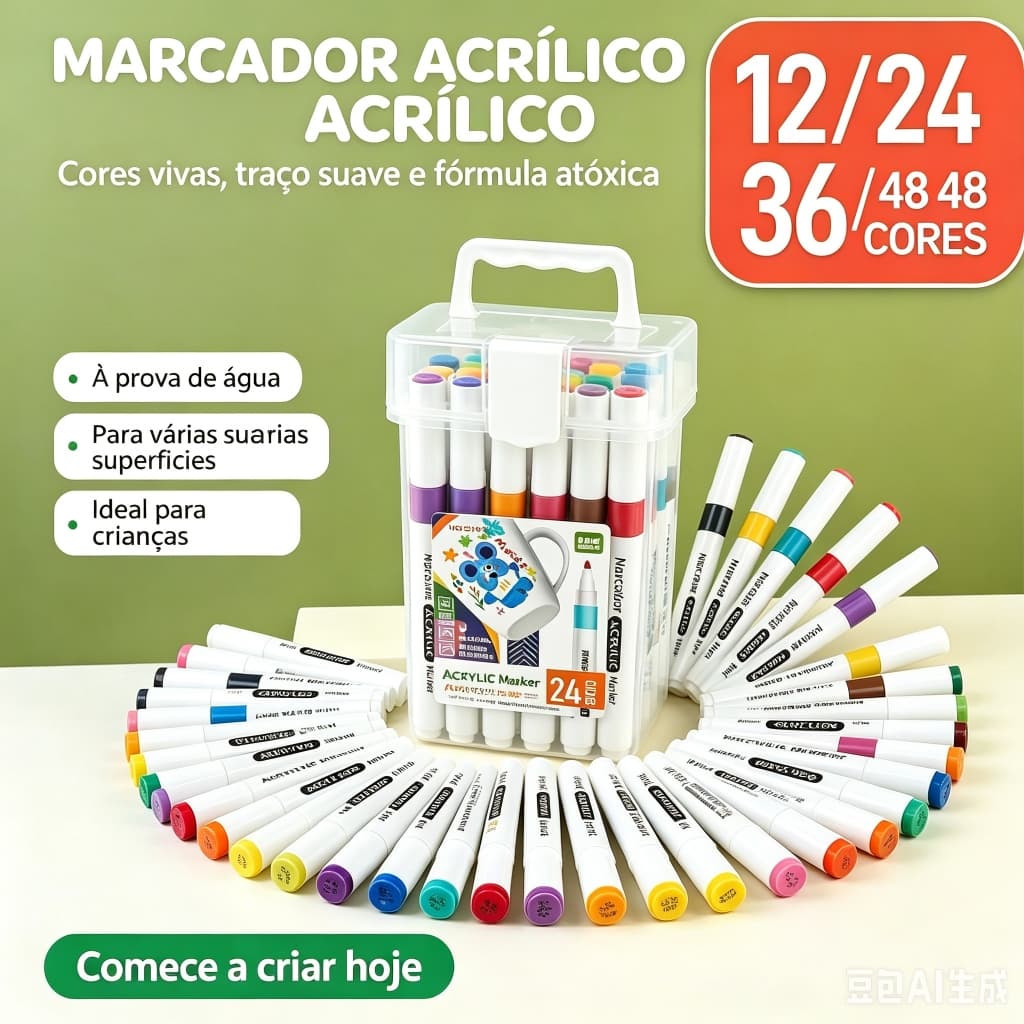 Marcador acrílico infantil12/24/36/48 cores,tinta impermeávelpara tecido,madeira,vidroe cerâmica,estojo plásticoportátil