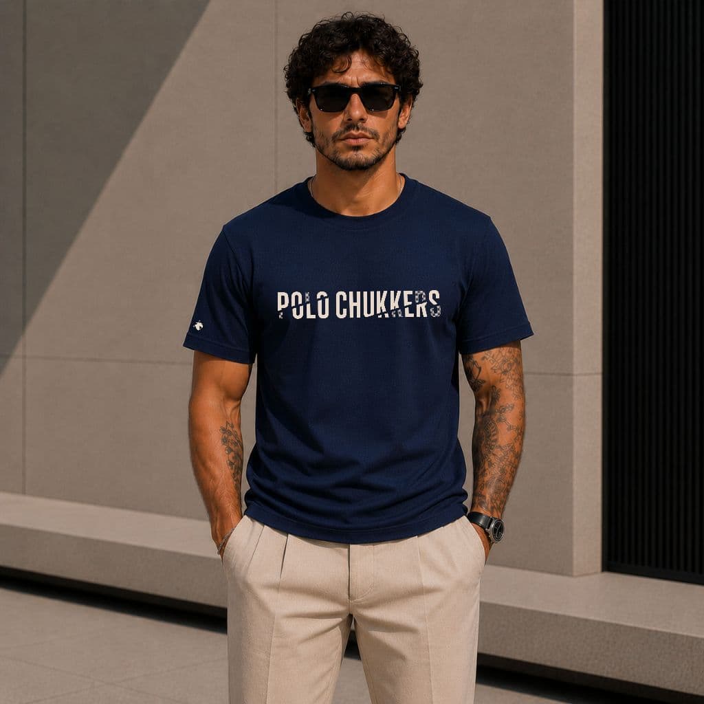 Camiseta camisa masculino manga curta polo chukkers estampa cavalo 100% Algodão Premium azul marinho POLO