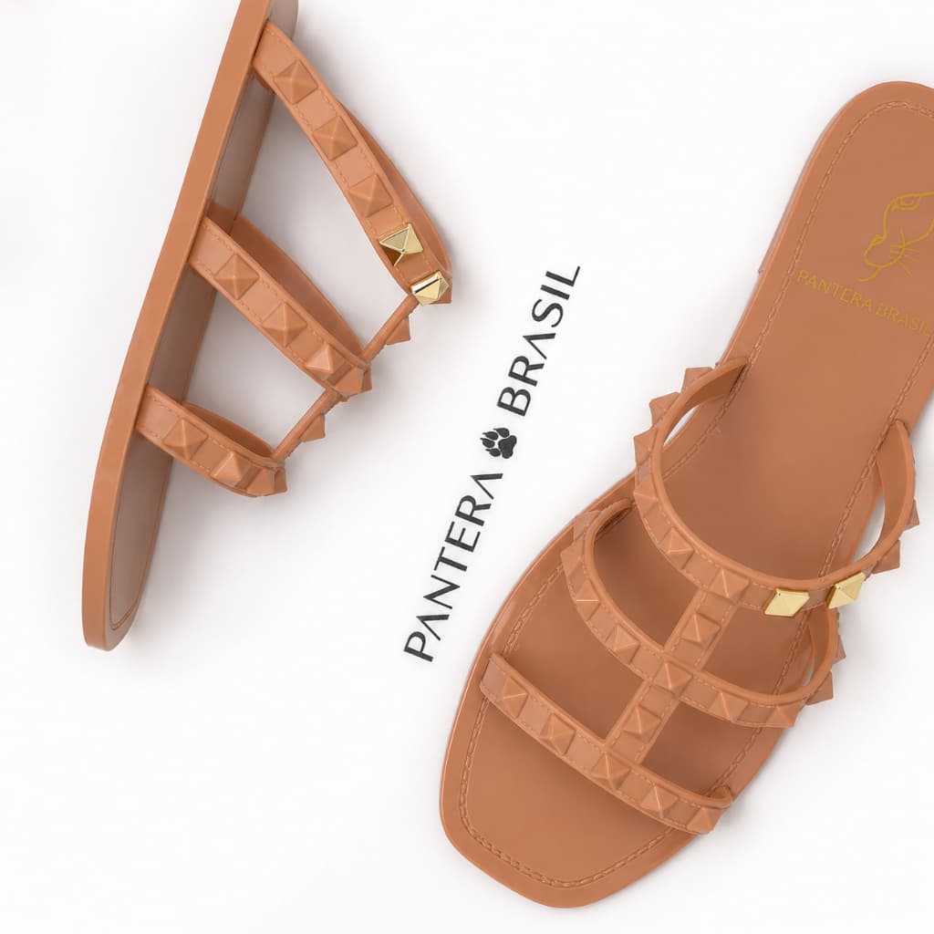 Rasteirinha Feminina Veneza Casual com Detalhes Dourados Flexível Pantera Brasil