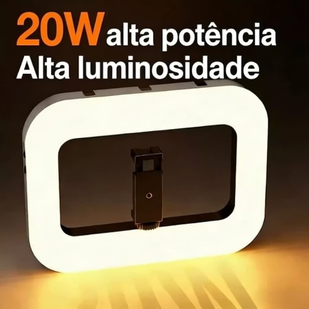 Iluminação Profissional Ring Light LED Portátil 20W para Fotos e Vídeos