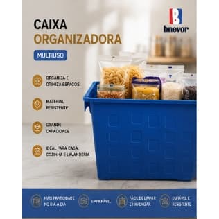 Caixa Organizadora Multiuso Grande 21 Litros Resistente Prática Azul