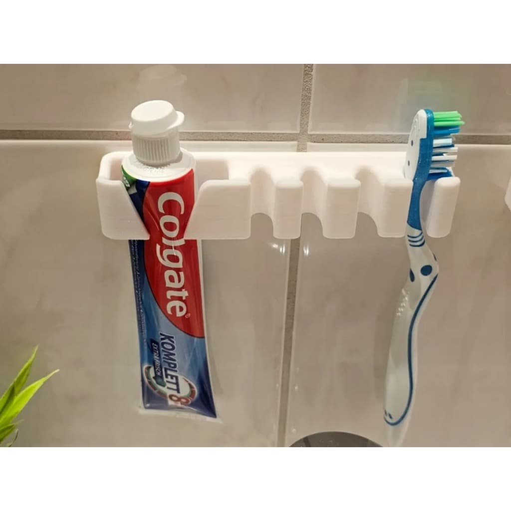 Suporte Banheiro Creme Dental e 4 Escovas de Dente Adesivo Sem Furo