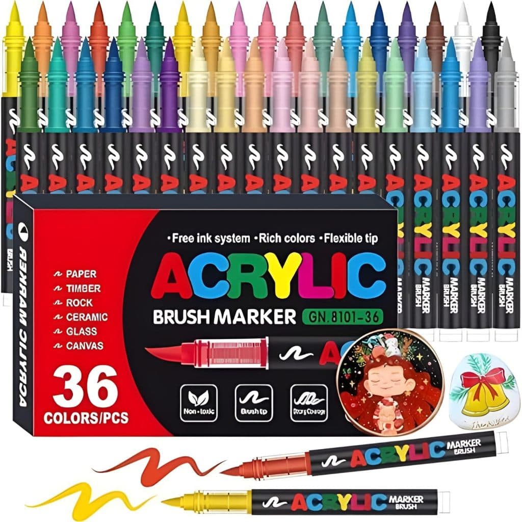 Kit Caneta Acrilica Marcador Permanente 24/36 Cores Pincel Pintura Ceramica Pedra 3D