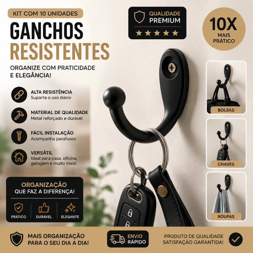 Kit 10 Ganchos Suporte Porta Chaves Pinos Artesanato Chaves Decoração Zamac