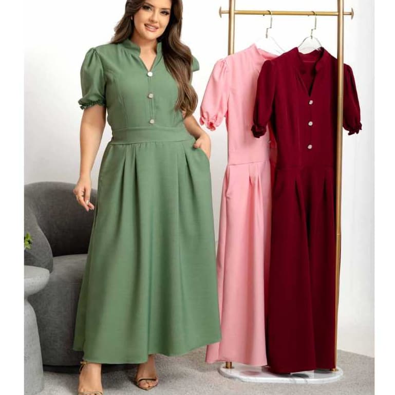 Vestido Feminino Gola Padre Elegante