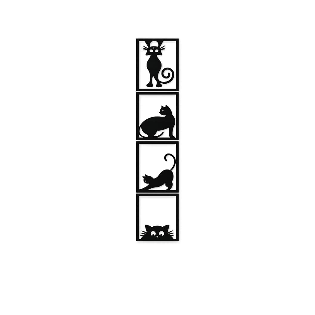 Kit 4 Quadros Decorativos Gatos Vazados MDF Preto | Decoração Moderna e Criativa para quarto, sala e entrada