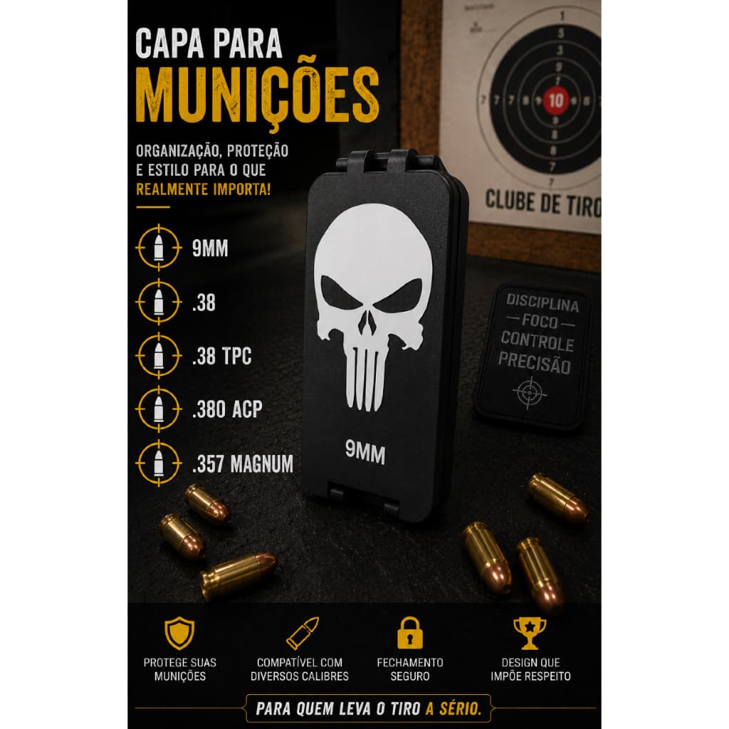 Caixa Porta Munições 9mm .38 .380 ACP .357 Magnum .38 TPC