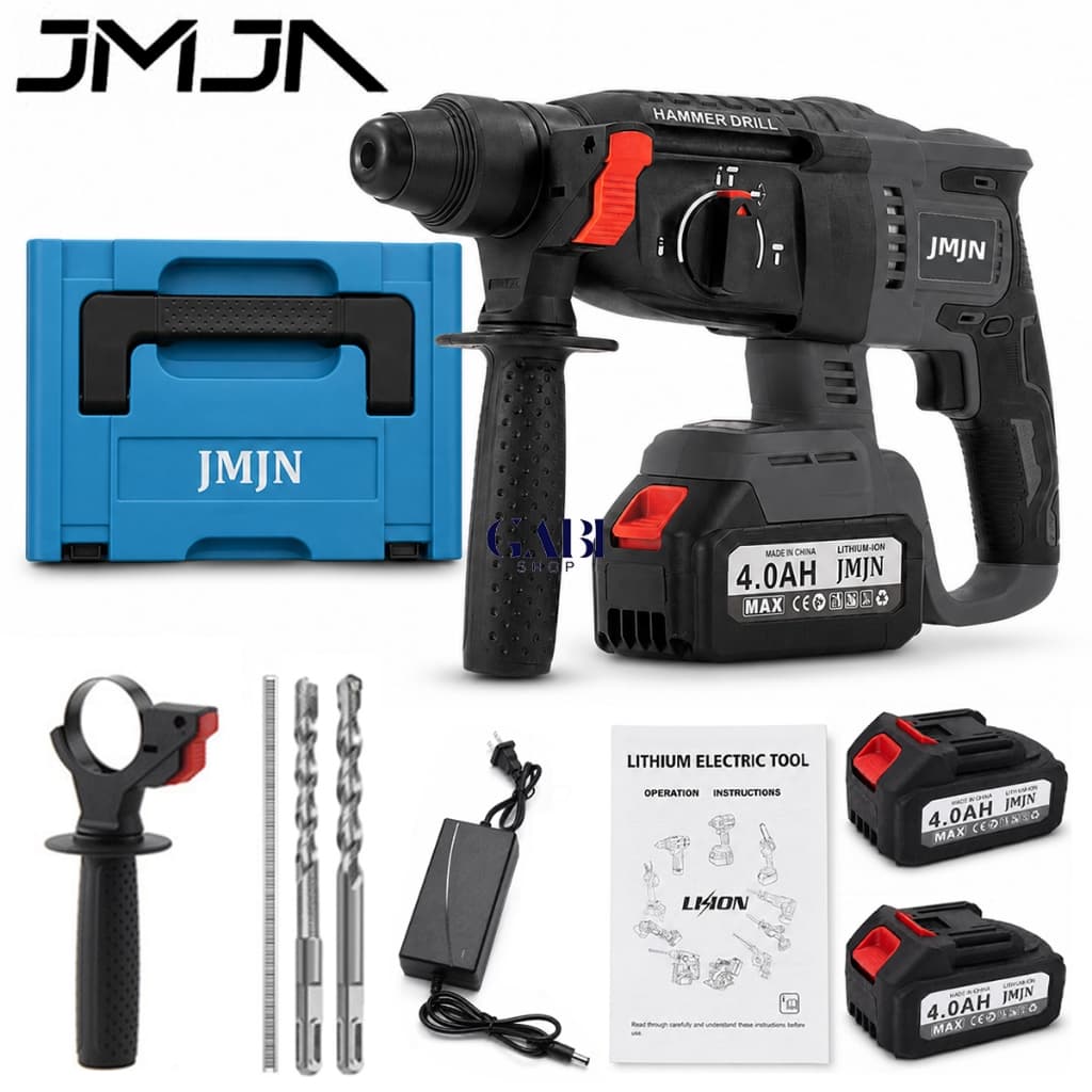 Martelete Rompedor E Perfurador de Impacto 48V Martelete Profissional sem Fio Furadeira de Impacto 2 Baterias 12.000mAh