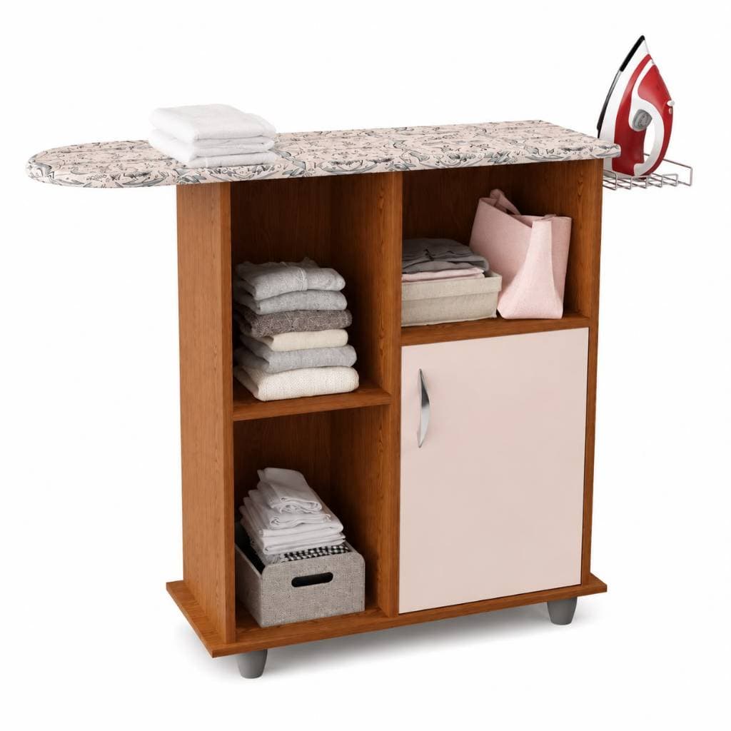 Tábua de Passar Roupa Miami com Armário Multiuso Nichos Porta Mesa Almofadada Descanso Ferro Alumínio