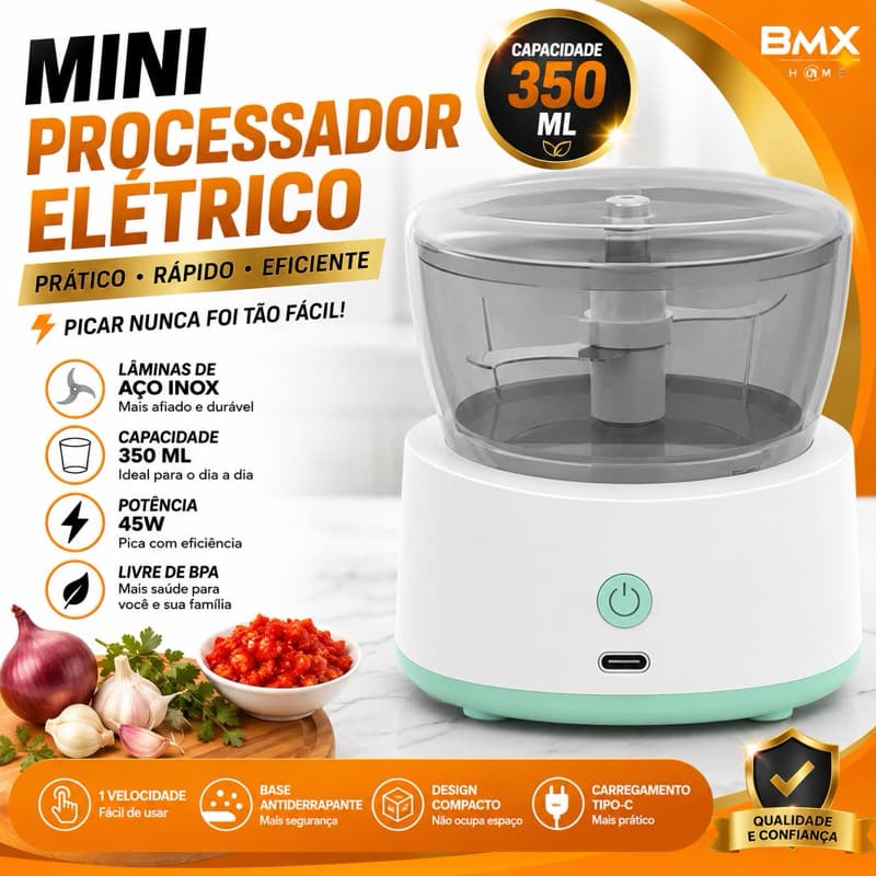 Mini Processador Elétrico Triturador 3 Laminas Recarregável USB Portatil 110V