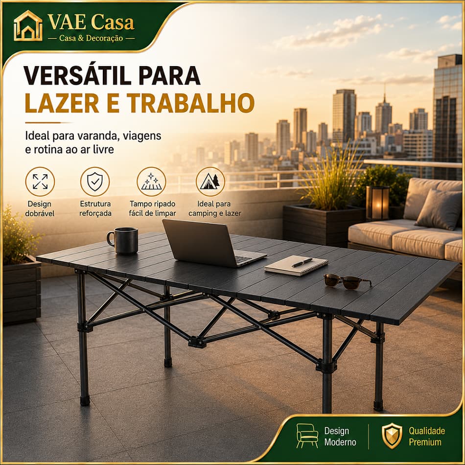 Mesa Camping Retrátil Preta , Armação Metálica Resistente, Design Dobrável Leve E Fácil De Armazenar