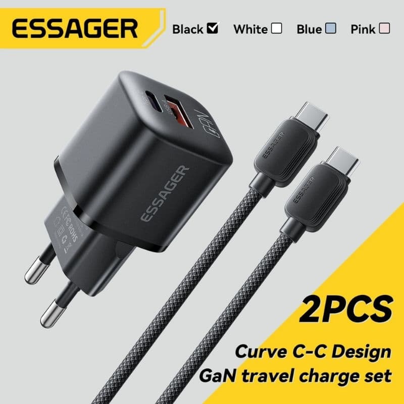 Kit Carregador Rápido Essager 20W ⚡ Tipo-C + Cabo USB-C 🔌 Original e Potente
