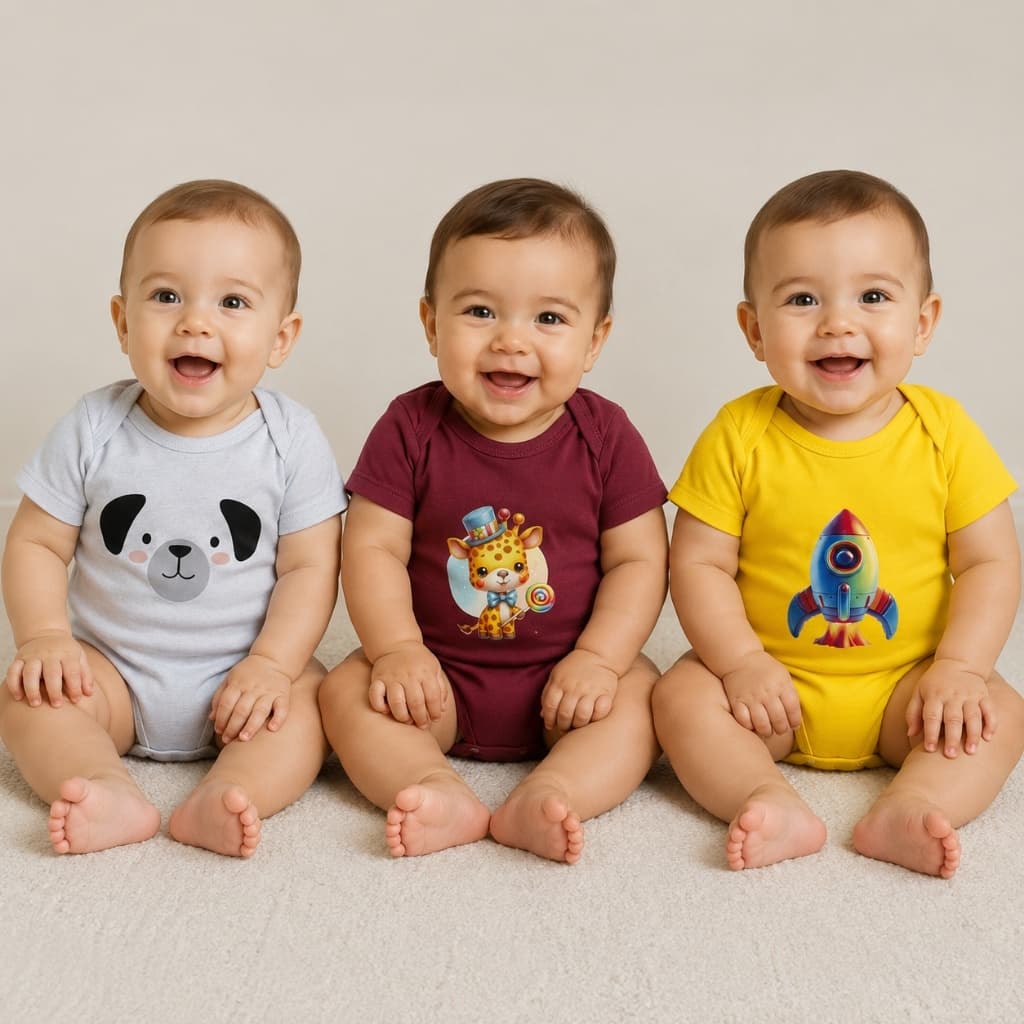 Kit 3 Body Manga Curta Estampados Sortidos Bebe Masculino ou Unissex Recém Nascido P ao GG