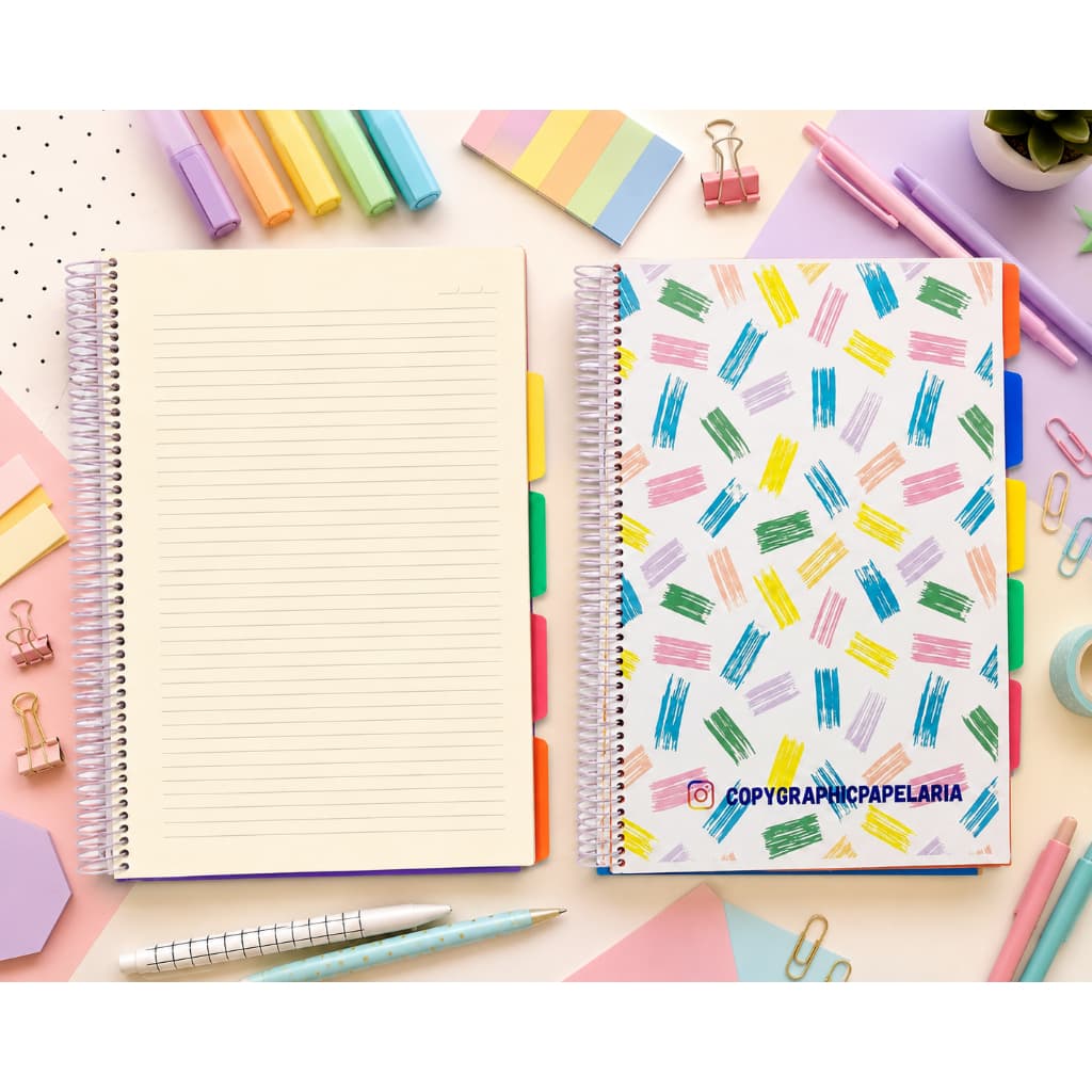 Caderno A4 6 Matérias  - C/Pauta Miolo branco - Espiral