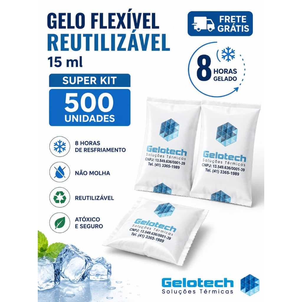 Gelo Flexível Reutilizável 15 ml Kit com 500 unidades Gelotech ideal cooler isopor bolsa térmica frete grátis original