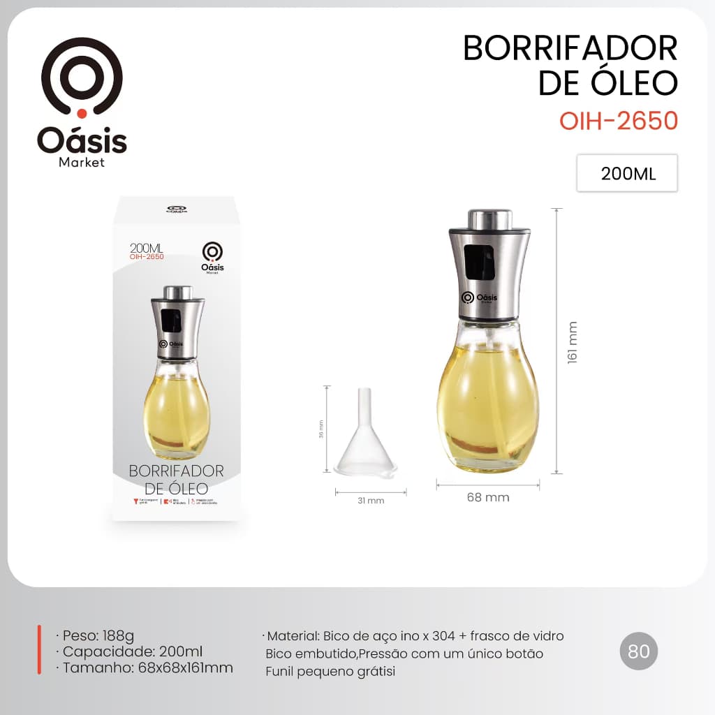 Spray Pulverizador Vidro Inox Borrifador Azeite De Cozinha Galheteiro OIH-2650