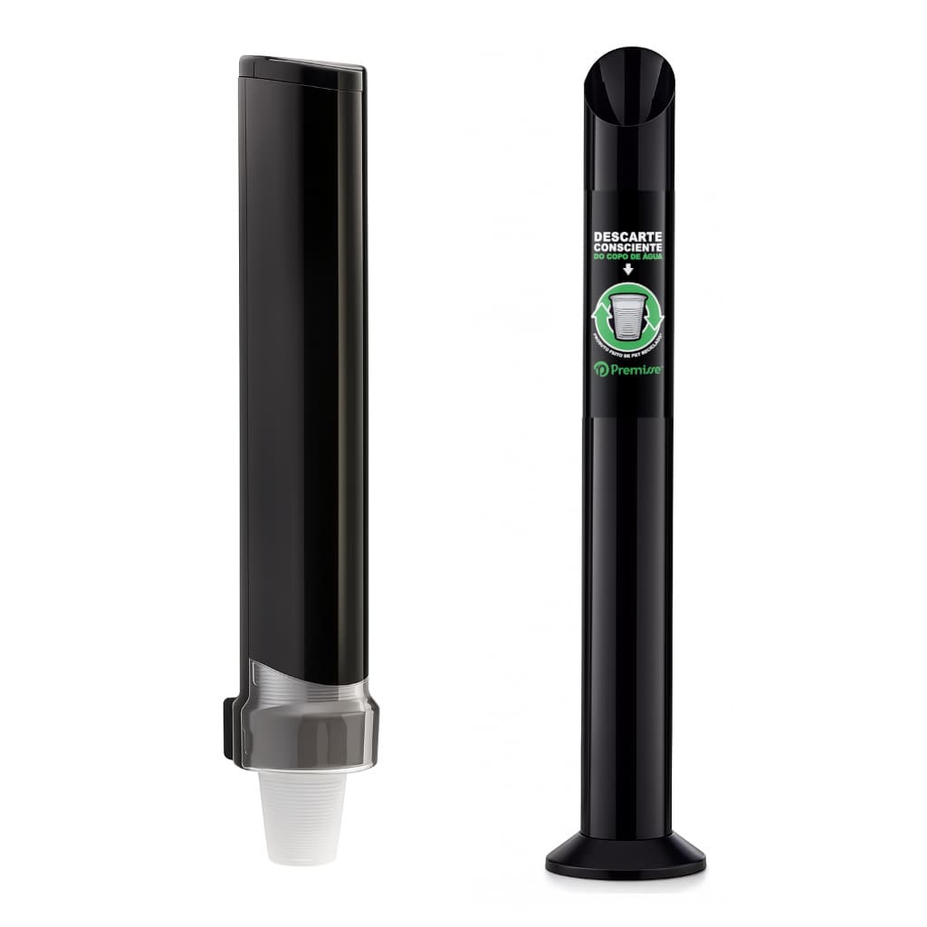 Porta Copos Descartáveis 180ml Preto C/ Fita fixação de parede E Lixeiras Suporte Redondo Copos Descartável Agua 200mL