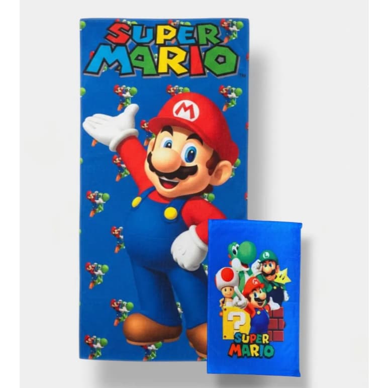 Kit Toalha De Banho + Toalha De Mão Infantil Mario Bros