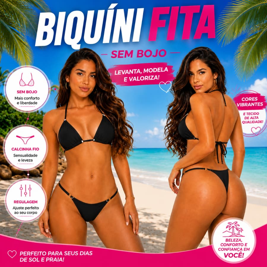 Biquíni Cortininha Fita Bicolor Sem Bojo Feminino Marquinha