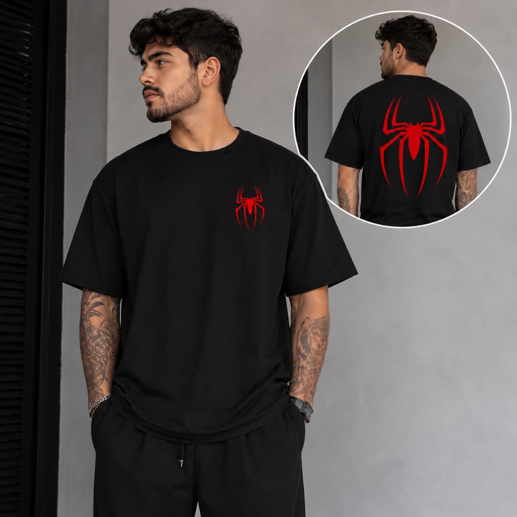 Camiseta Aranha Estilizada Streetwear Teia Casual Unissex 100% Algodão Premium