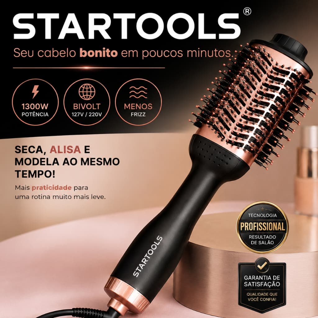 Escova Secadora Modeladora Cabelo Profissional Bivolt Alta Potencia 1300W Pratica