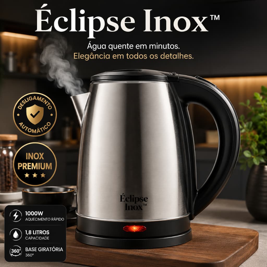 Chaleira Elétrica Inox 1,8L 1000W 127V Base 360° Desligamento Automático Aquecimento Rápido