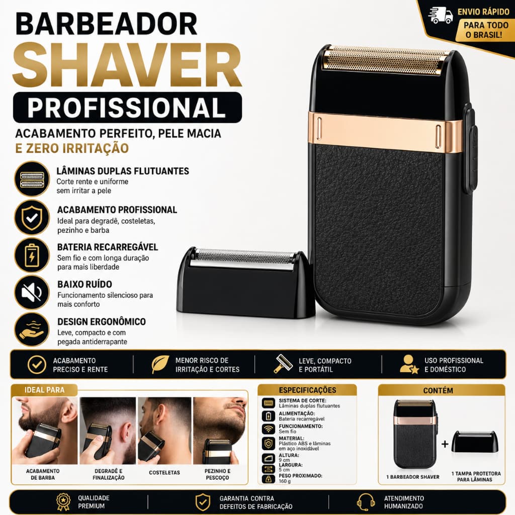 Barbeador Shaver Profissional Sem Fio Para Degradê e Pezinho