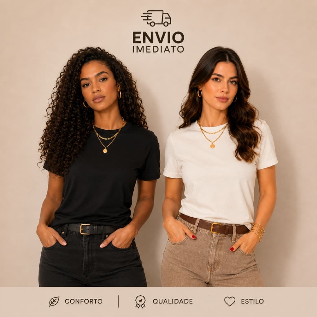 T-shirt Feminina Básica 100% Algodão Penteado Fio 30.1 Gola Em Ribana Camiseta Lisa Blusa Preminum