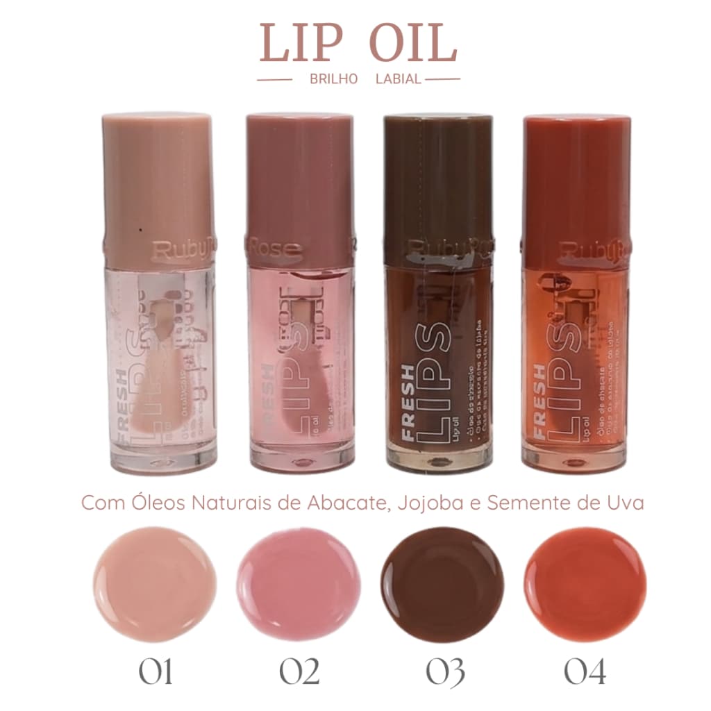 Lip Oil Fresh Lips Ruby Rose Brilho E Nutrição Labial Hidratação Profunda Original