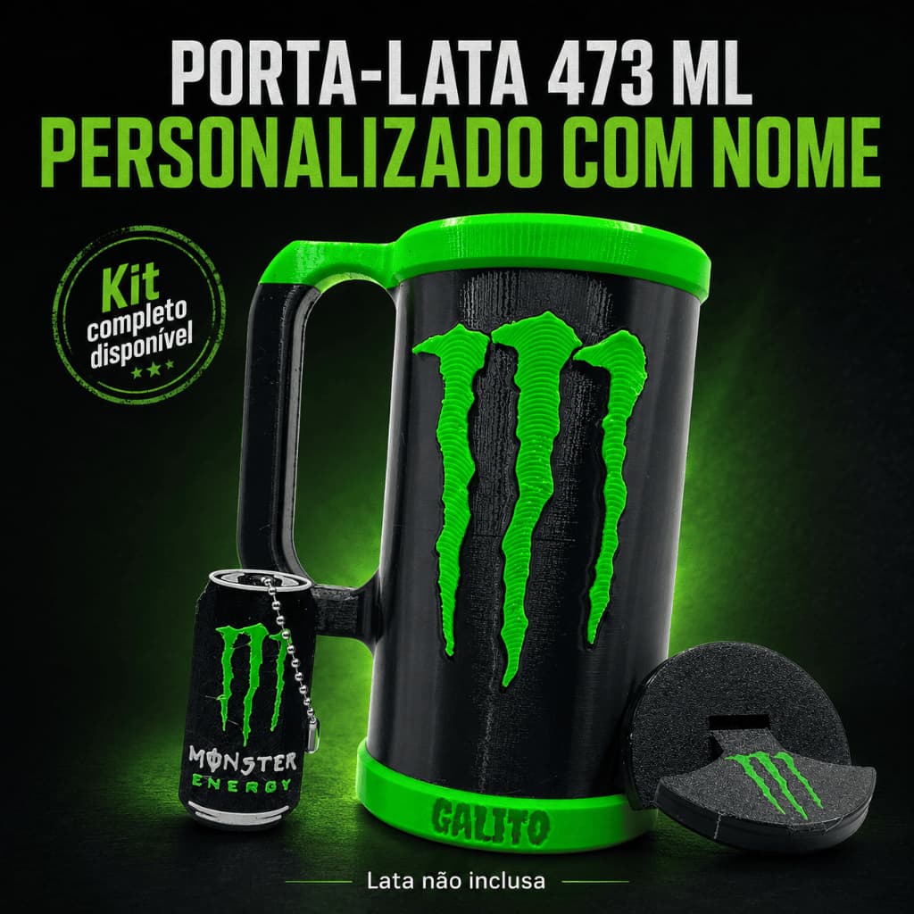 Porta Lata 473ml Personalizado Kit completo Tampa e Chaveiro Abridor | Presente Personalizado Criativo