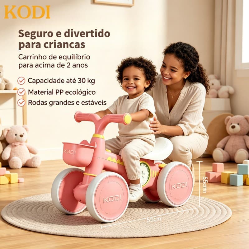 Carro de Equilíbrio Infantil Sem Pedal 4 Rodas Scooter Novo para Bebês de 1 a 3 Anos Ideal para Iniciantes-P25