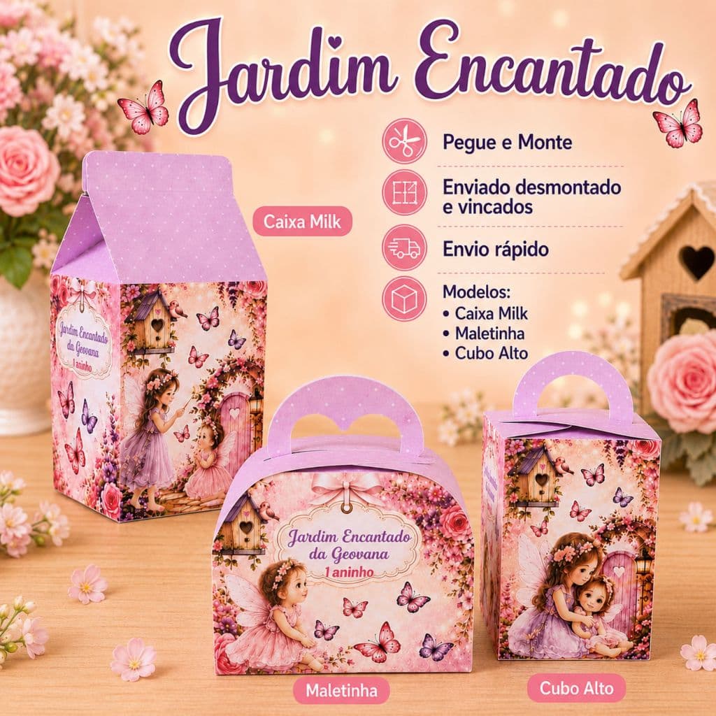Kit Festa Jardim Encantado Personalizado Pegue e Monte | Jardim das Fadas e Borboletas | Lembrancinhas Aniversário Infan